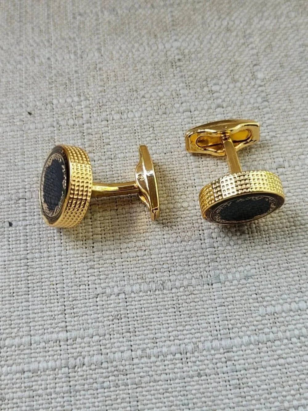 Father Day Gift Cufflinks Black/Gold Tone Round Shape Cuff Links Stud Fashion
